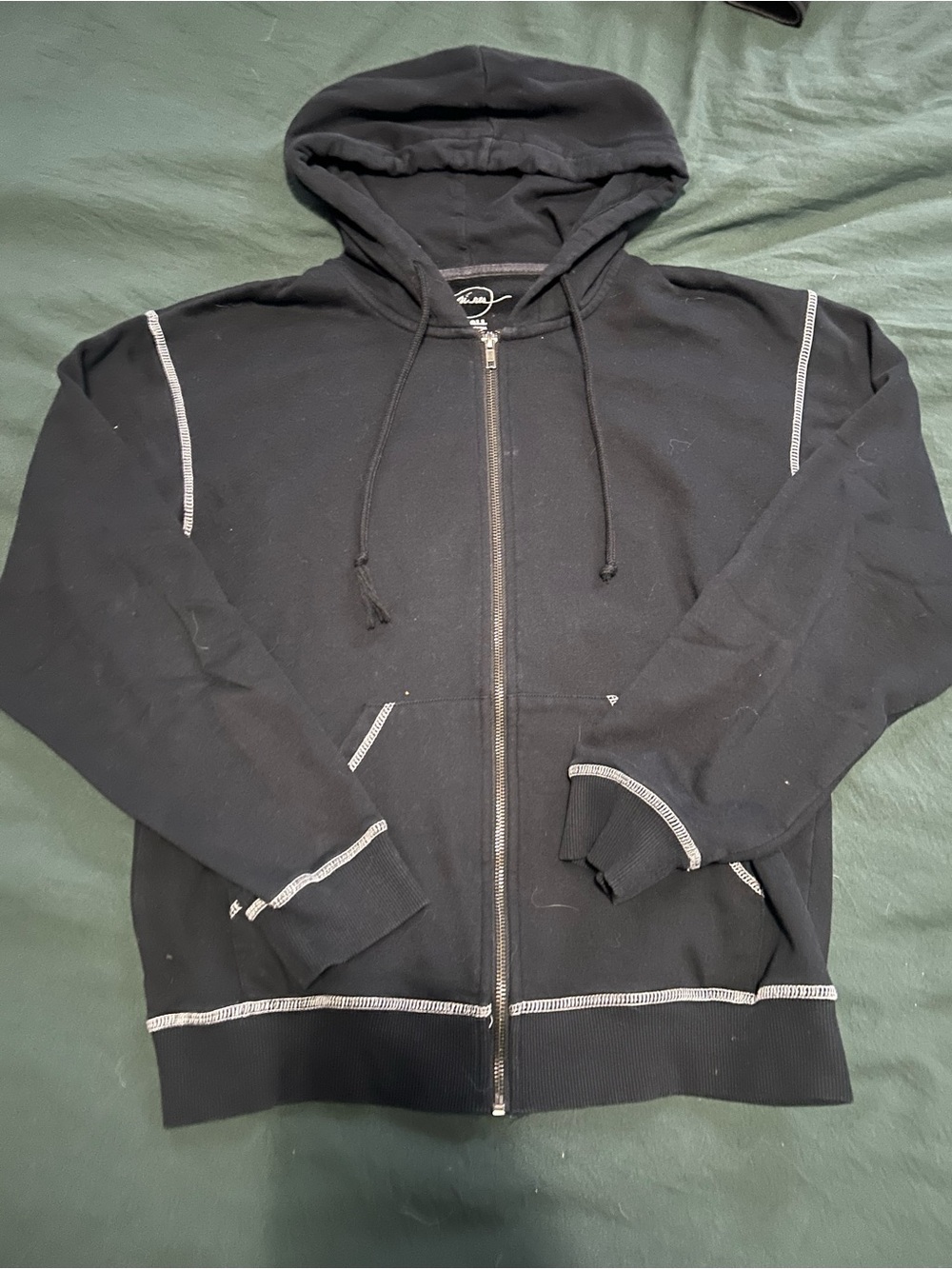 TNA Black Zip Hoodie with Contrast White Stitching
